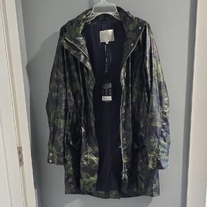 Anatomie Green and Black Trench Coat with Camouflage Design